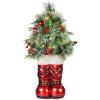 imageBest Choice Products 40in Santa Boots with PreDecorated Christmas Tree Greenery Decoration for Home amp Office HandPainted Frosted Tips BatteryOperated Lights