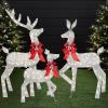 imageBest Choice Products 4ft 3Piece 2D Lighted Christmas Deer Family Set Large Outdoor Yard Reindeer Holiday Decoration with 175 LED Lights Stakes Zip Ties  GoldSilver