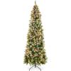 imageBest Choice Products 9ft PreLit Pencil Christmas Tree Partially Flocked PreDecorated for Home Skinny Frosted Holiday Tree w 1298 Tips 460 Lights Pine Cones Metal Hinges amp Base75ft