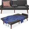 imageBest Choice Products MidCentury Modern Upholstered Futon Convertible Folding Sofa Bed Small Couch wRounded Armrests 2 Cupholders  BlackCharcoal