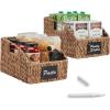 imageBest Choice Products Natural Hyacinth Angled Pantry Storage Baskets Woven Wicker Storage Bins wHandles Storage Container Baskets for Shelves Chalkboard Label amp Marker Pack of 2  NaturalChestnut