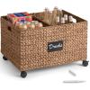 imageBest Choice Products Rolling Pantry Storage Basket Organizer WChalkboard Label Open Handles Removable Divider Water Hyacinth Bin for Kitchen Bedroom Office Kids Room Laundry Room  ChestnutChestnut