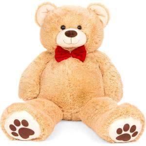 imageBest Choice Products 35in Giant Super Soft Plush Cuddly Teddy Bear Stuffed Animal Toy for Bedroom Kids Playroom wBow Tie Footprints  BrownBrown