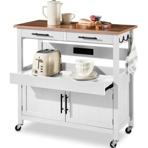 imageBest Choice Products 36in Large Rolling Kitchen Island Cart 2Door Cabinet 2 Drawers PullOut Shelf Power Outlet Hooks amp Swivel Lockable Wheels  Forest GreenWhite