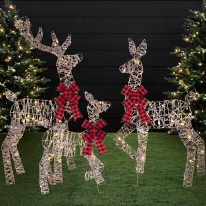 imageBest Choice Products 4ft 3Piece 2D Lighted Christmas Deer Family Set Large Outdoor Yard Reindeer Holiday Decoration with 175 LED Lights Stakes Zip Ties  GoldRattan
