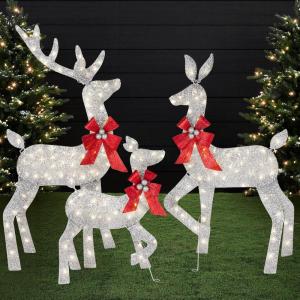 imageBest Choice Products 4ft 3Piece 2D Lighted Christmas Deer Family Set Large Outdoor Yard Reindeer Holiday Decoration with 175 LED Lights Stakes Zip Ties  GoldSilver