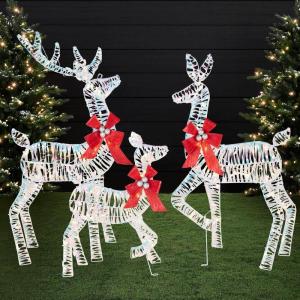 imageBest Choice Products 4ft 3Piece 2D Lighted Christmas Deer Family Set Large Outdoor Yard Reindeer Holiday Decoration with 175 LED Lights Stakes Zip Ties  GoldIridescent