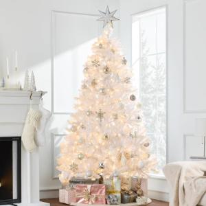 imageBest Choice Products 9ft Prelit Tinsel Christmas Tree Artificial Seasonal Holiday Decoration w 2097 Branch Tips Stand  PinkWhite