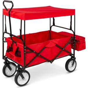 imageBest Choice Products Collapsible Folding Outdoor Utility Wagon with Canopy Garden Cart for Beach Picnic Camping Tailgates wRemovable Canopy Detachable Pockets 150lb Weight Capacity  BlueRed