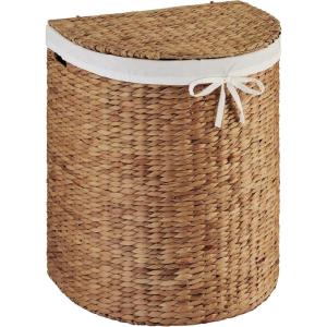 imageBest Choice Products Half Moon Laundry Hamper wLid Woven Half Round Laundry Basket wRemovable Liner amp Bultin Handles for Bathroom Bedroom amp Laundry Room  NaturalChestnut