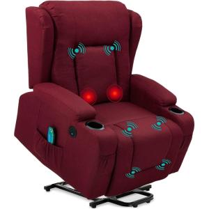imageBest Choice Products Modern Linen Electric Power Lift Chair Recliner Massage Chair Adjustable Furniture for Back Legs w 3 Positions USB Port Heat Cupholders EasytoReach Button  BlackBurgundy