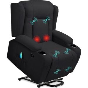 imageBest Choice Products Modern Linen Electric Power Lift Chair Recliner Massage Chair Adjustable Furniture for Back Legs w 3 Positions USB Port Heat Cupholders EasytoReach Button  BlackBlack