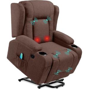 imageBest Choice Products Modern Linen Electric Power Lift Chair Recliner Massage Chair Adjustable Furniture for Back Legs w 3 Positions USB Port Heat Cupholders EasytoReach Button  BlackBrown