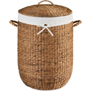 imageBest Choice Products Round Laundry Hamper wLid Handwoven Laundry Basket Builtin Handles amp Removable Liner for Clothes Towels Blanket amp Storage Organization  ChestnutChestnut
