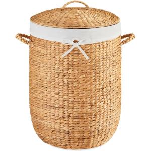 imageBest Choice Products Round Laundry Hamper wLid Handwoven Laundry Basket Builtin Handles amp Removable Liner for Clothes Towels Blanket amp Storage Organization  ChestnutNatural
