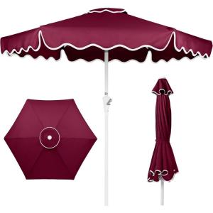 imageBest Choice Products 75ft Patio Market Umbrella with Wavy Trim UVFadeResistant 210g Canopy Crank amp Tilt Wind Vent HeavyDuty Frame  PeacockBurgundy
