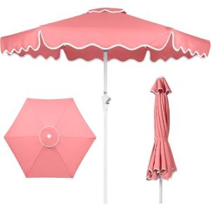 imageBest Choice Products 75ft Patio Market Umbrella with Wavy Trim UVFadeResistant 210g Canopy Crank amp Tilt Wind Vent HeavyDuty Frame  PeacockFlamingo Pink