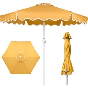 imageBest Choice Products 75ft Patio Market Umbrella with Wavy Trim UVFadeResistant 210g Canopy Crank amp Tilt Wind Vent HeavyDuty Frame  PeacockMarigold