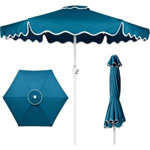 imageBest Choice Products 75ft Patio Market Umbrella with Wavy Trim UVFadeResistant 210g Canopy Crank amp Tilt Wind Vent HeavyDuty Frame  PeacockPeacock
