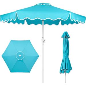imageBest Choice Products 75ft Patio Market Umbrella with Wavy Trim UVFadeResistant 210g Canopy Crank amp Tilt Wind Vent HeavyDuty Frame  PeacockSky Blue