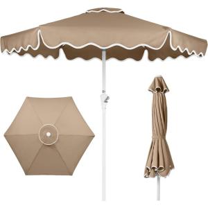 imageBest Choice Products 75ft Patio Market Umbrella with Wavy Trim UVFadeResistant 210g Canopy Crank amp Tilt Wind Vent HeavyDuty Frame  PeacockTan