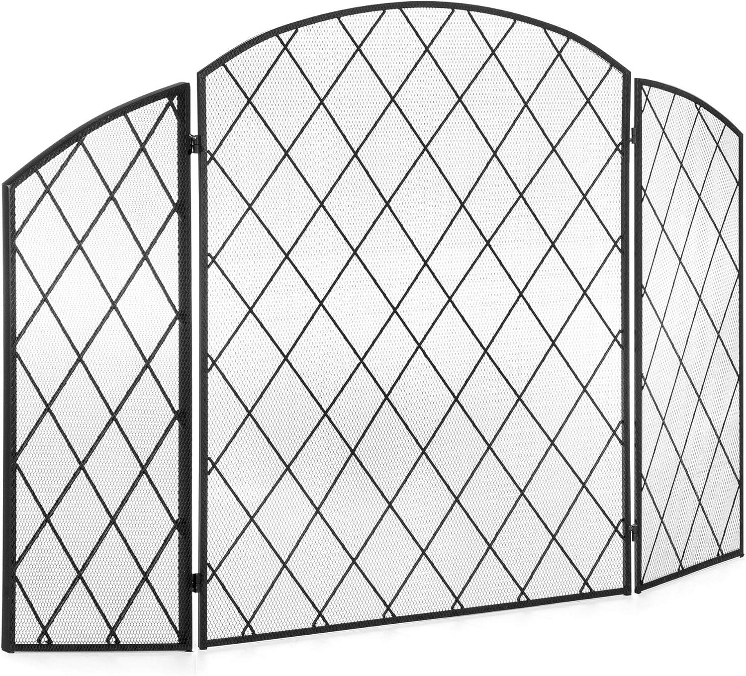 imageBest Choice Products 3Panel 50x30in Wrought Iron Decorative Mesh Fireplace Screen Gate Protector Fire Spark Guard for Indoor amp Outdoor wFolding Side Panels Black