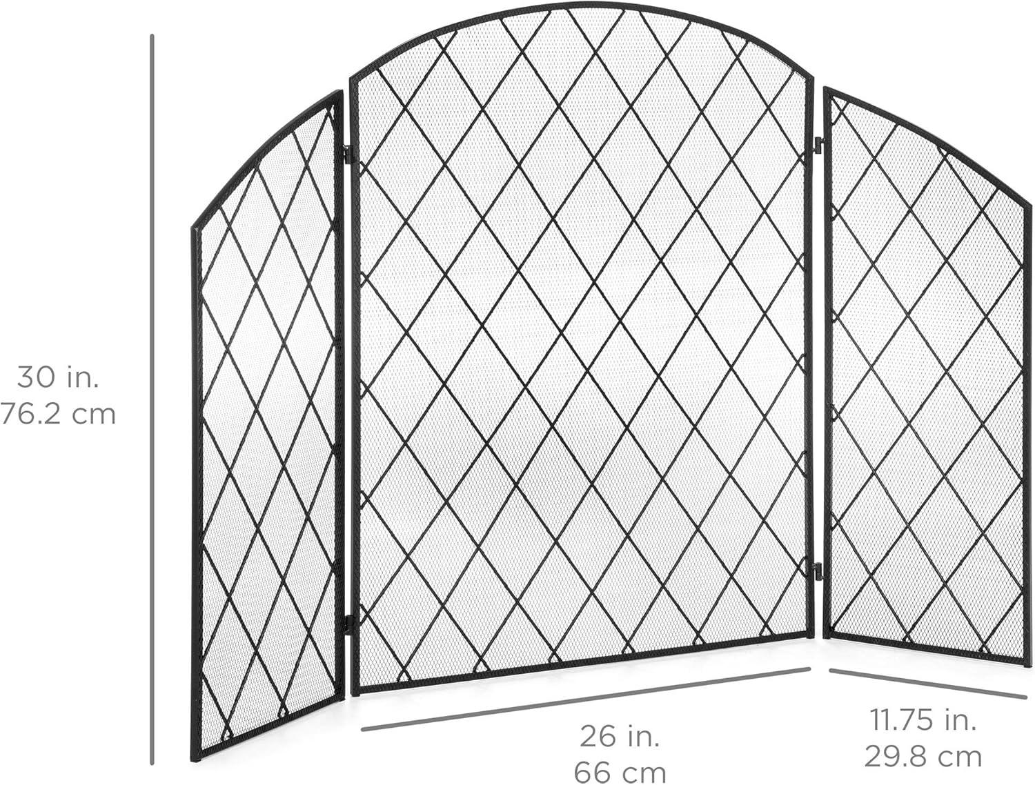 imageBest Choice Products 3Panel 50x30in Wrought Iron Decorative Mesh Fireplace Screen Gate Protector Fire Spark Guard for Indoor amp Outdoor wFolding Side Panels Black