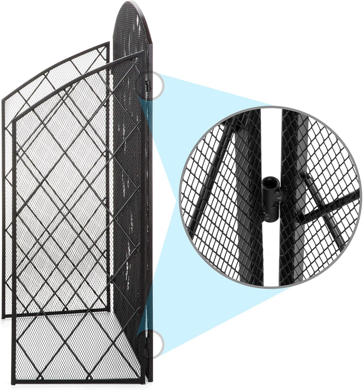 imageBest Choice Products 3Panel 50x30in Wrought Iron Decorative Mesh Fireplace Screen Gate Protector Fire Spark Guard for Indoor amp Outdoor wFolding Side Panels Black