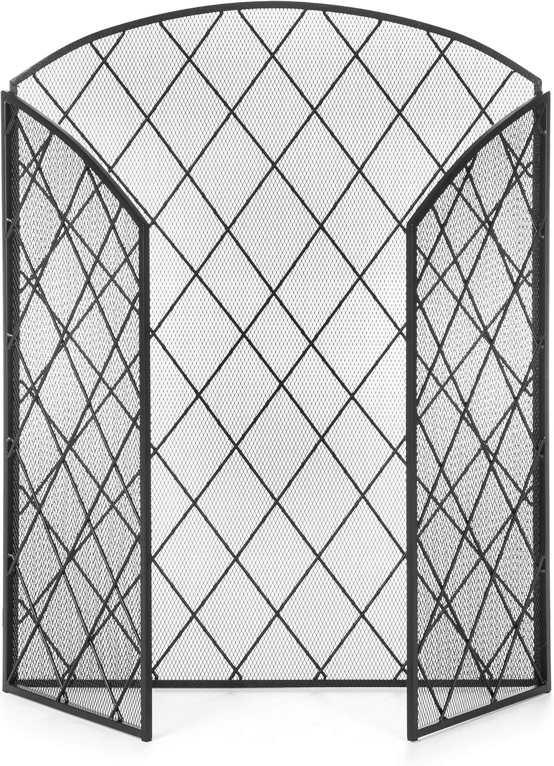 imageBest Choice Products 3Panel 50x30in Wrought Iron Decorative Mesh Fireplace Screen Gate Protector Fire Spark Guard for Indoor amp Outdoor wFolding Side Panels Black