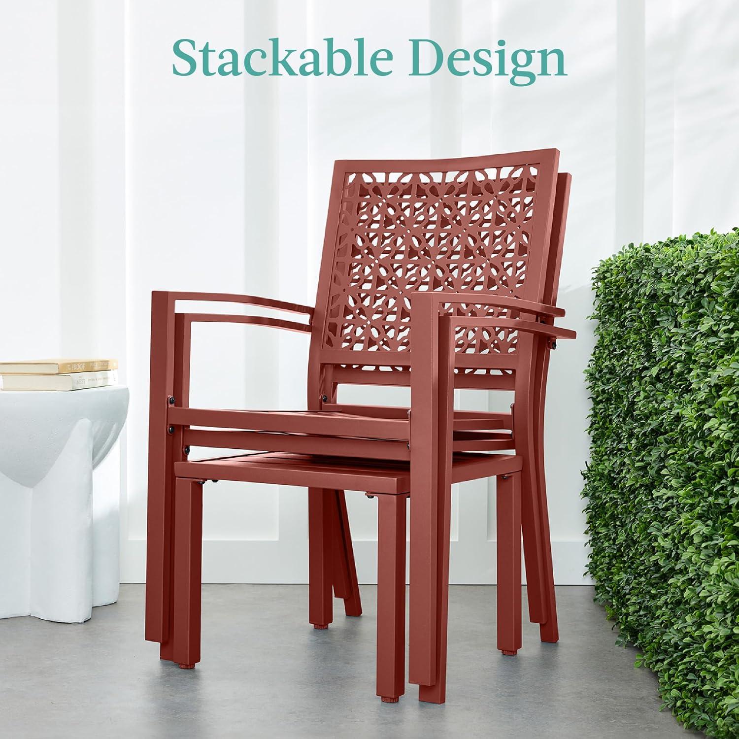 imageBest Choice Products 3Piece Outdoor Bistro Set Stackable Modern Steel Furniture for Porch Garden w 2 Chairs Table Geometric Decor  YellowTerracotta