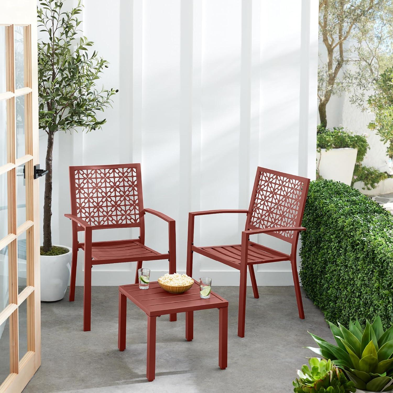 imageBest Choice Products 3Piece Outdoor Bistro Set Stackable Modern Steel Furniture for Porch Garden w 2 Chairs Table Geometric Decor  YellowTerracotta