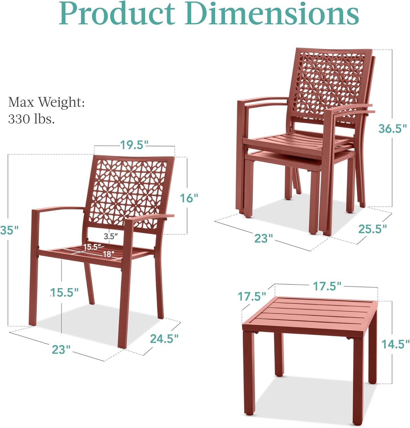 imageBest Choice Products 3Piece Outdoor Bistro Set Stackable Modern Steel Furniture for Porch Garden w 2 Chairs Table Geometric Decor  YellowTerracotta