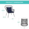 imageBest Choice Products 3Piece Patio Conversation Bistro Set Outdoor AllWeather Wicker Furniture for Porch Backyard w 2 Wide Ergonomic Chairs Cushions Glass Top Side Table  GrayNavyGrayNavy