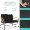 imageBest Choice Products 4Piece Outdoor Rope Wicker Patio Conversation Set Modern Contemporary Furniture for Backyard Balcony Porch wLoveseat Plush Cushions Coffee Table Steel Frame  BlackBlack