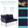imageBest Choice Products Outdoor Rope Woven Sectional Patio Furniture LShaped Conversation Sofa Set for Backyard Porch wThick Cushions Detachable Lounger Side Table  GrayNavyGrayNavy