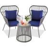 imageBest Choice Products 3Piece Patio Conversation Bistro Set Outdoor AllWeather Wicker Furniture for Porch Backyard w 2 Wide Ergonomic Chairs Cushions Glass Top Side Table  GrayNavyGrayNavy