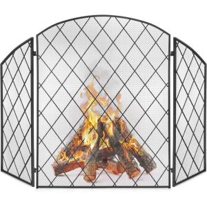 imageBest Choice Products 3Panel 50x30in Wrought Iron Decorative Mesh Fireplace Screen Gate Protector Fire Spark Guard for Indoor amp Outdoor wFolding Side Panels Black