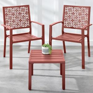 imageBest Choice Products 3Piece Outdoor Bistro Set Stackable Modern Steel Furniture for Porch Garden w 2 Chairs Table Geometric Decor  YellowTerracotta