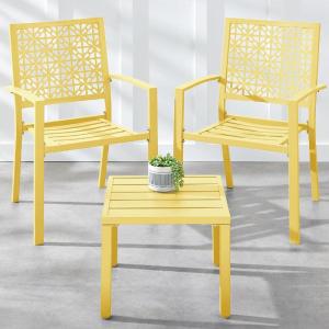 imageBest Choice Products 3Piece Outdoor Bistro Set Stackable Modern Steel Furniture for Porch Garden w 2 Chairs Table Geometric Decor  YellowYellow