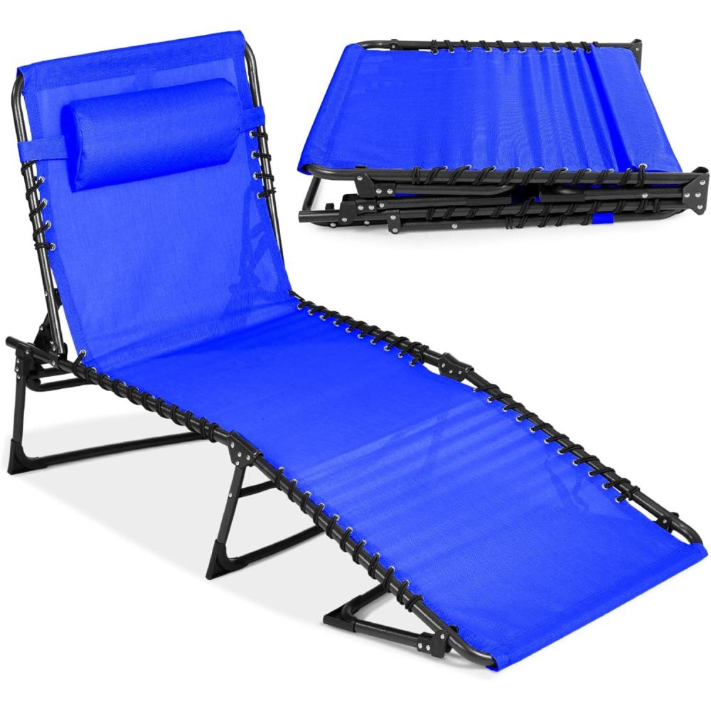 imageBest Choice Products Patio Chaise Lounge Chair Portable Outdoor Folding Recliner for Lawn w 8 Positions Handles 300lb Capacity  Light BlueWhiteResort Blue
