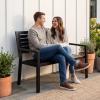 imageBest Choice Products Outdoor Metal Bench Patio Garden Bench Heavy Duty 790lb Capacity Steel Slatted Seat Porch Bench with Armrests Weather Resistant Park Bench
