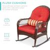 imageBest Choice Products Outdoor Wicker Patio Rocking Chair for Porch Deck Poolside wSteel Frame WeatherResistant Cushions  Red