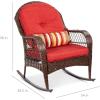 imageBest Choice Products Outdoor Wicker Patio Rocking Chair for Porch Deck Poolside wSteel Frame WeatherResistant Cushions  Red