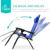 imageBest Choice Products Set of 2 Extra Wide Adjustable Steel Mesh Zero Gravity Lounge Chair Recliners wPillows and Cup Holder Trays  Peacock Blue StripesCobalt Blue