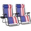 imageBest Choice Products Set of 2 Extra Wide Adjustable Steel Mesh Zero Gravity Lounge Chair Recliners wPillows and Cup Holder Trays  Peacock Blue StripesAmerican Flag
