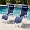 imageBest Choice Products Set of 2 Extra Wide Adjustable Steel Mesh Zero Gravity Lounge Chair Recliners wPillows and Cup Holder Trays  Peacock Blue StripesNavyWhite