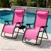imageBest Choice Products Set of 2 Extra Wide Adjustable Steel Mesh Zero Gravity Lounge Chair Recliners wPillows and Cup Holder Trays  Peacock Blue StripesFlamingo StripesWhite