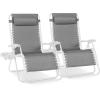imageBest Choice Products Set of 2 Extra Wide Adjustable Steel Mesh Zero Gravity Lounge Chair Recliners wPillows and Cup Holder Trays  Peacock Blue StripesIce GrayWhite
