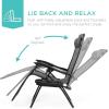 imageBest Choice Products Set of 2 Extra Wide Adjustable Steel Mesh Zero Gravity Lounge Chair Recliners wPillows and Cup Holder Trays  Peacock Blue StripesGrey