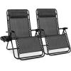 imageBest Choice Products Set of 2 Extra Wide Adjustable Steel Mesh Zero Gravity Lounge Chair Recliners wPillows and Cup Holder Trays  Peacock Blue StripesGrey